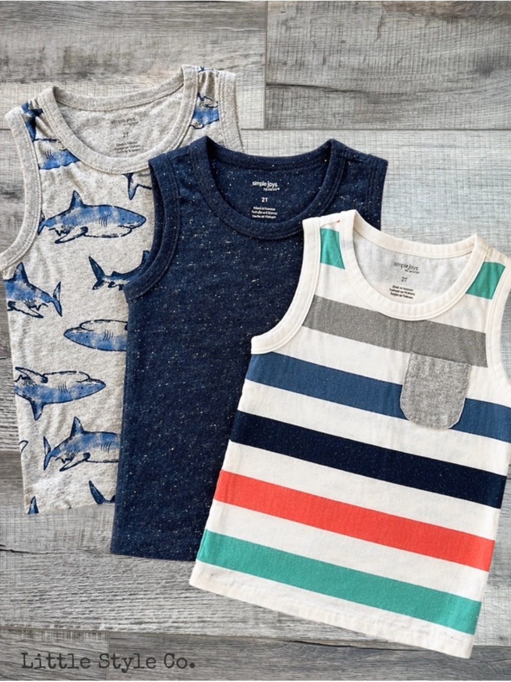 Carter’s Toddler Boy Tank Top Bundle 2T | Summer Shirts Sharks Striped  3 Pack